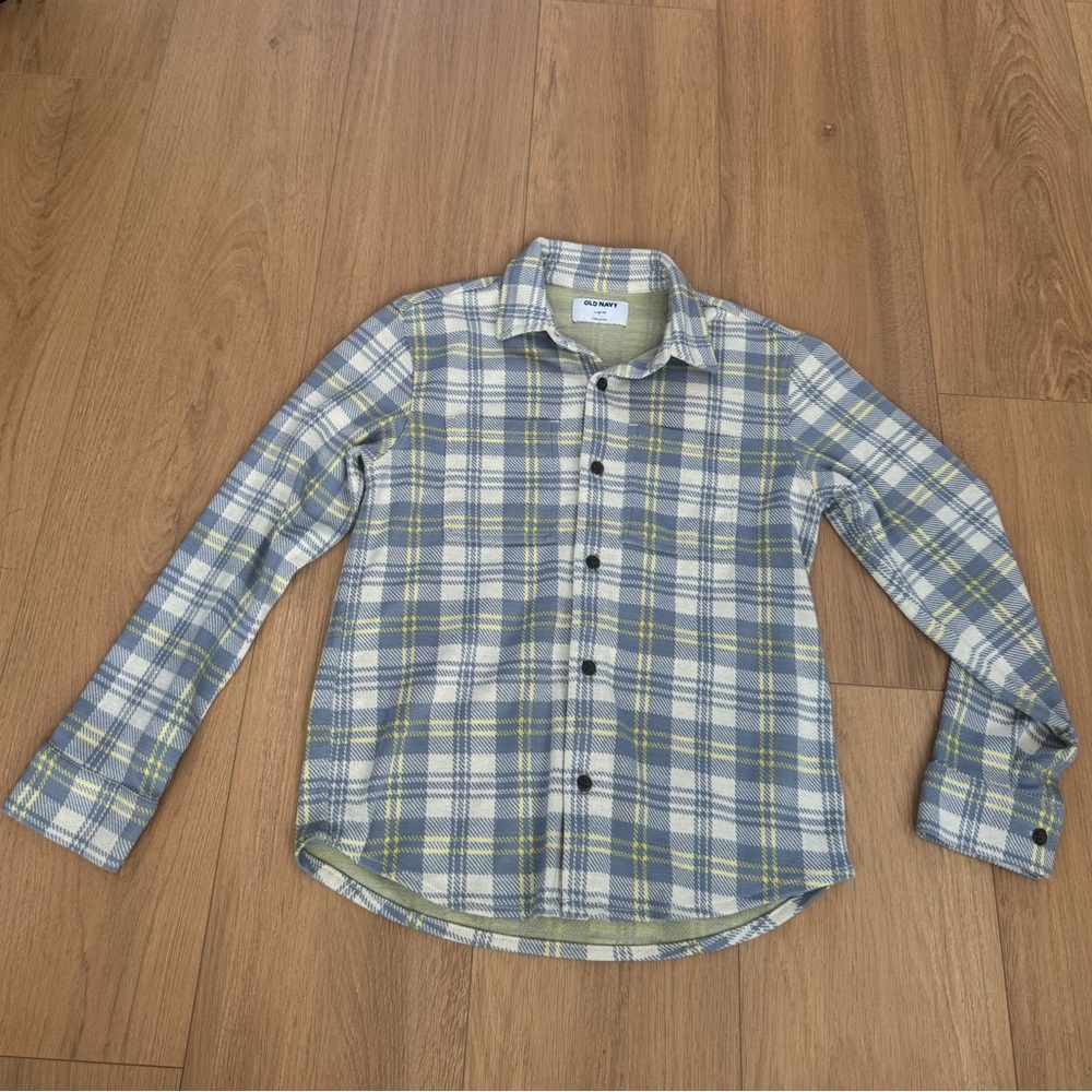 Old Navy Boys Blue, White & Yellow Plaid Flannel Button-Down Shirt/Shacket